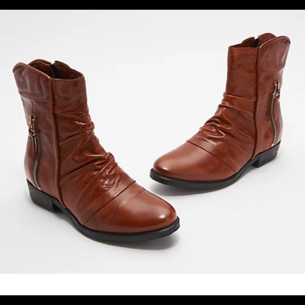 Miz Mooz Dawson Boots size 42 us 10.5 11 Brandy Brown Leather Rouched Mid Calf
